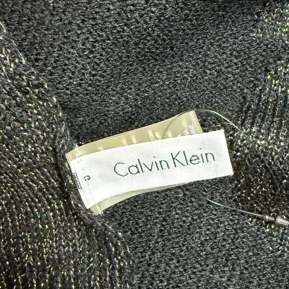 90’s Calvin Klein LOGO WOVEN scarf in black gold silver metallic knit embossed